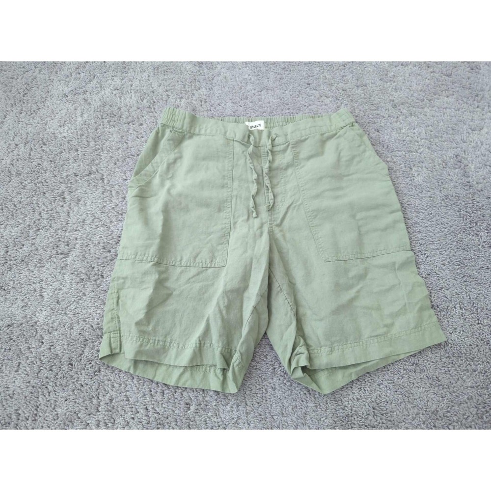 Pact Shorts Mens L Green Inseam: 8" Pull On Linen Blend Summer Casual